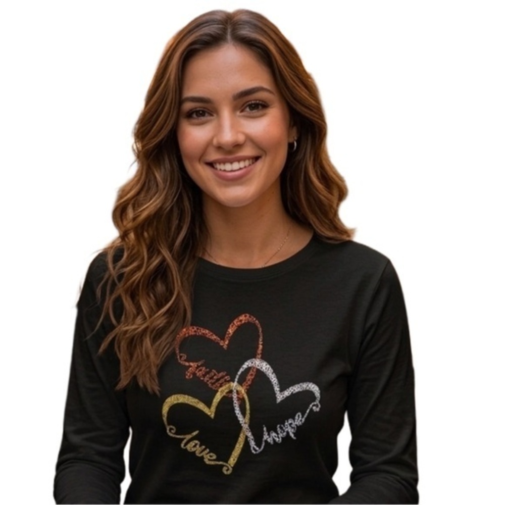 Black Long Sleeve Shirt with Heart Design Size Large